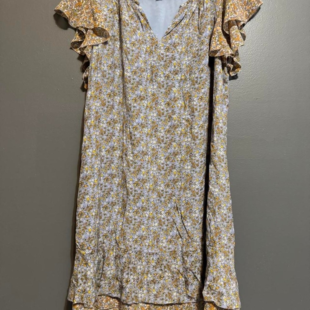Ann Taylor blue & yellow floral mini dress with ruffles, size S